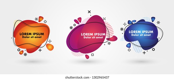 Abstract liquid shape. Fluid design. Isolated gradient waves with geometric lines, dots. Vector illustration.
