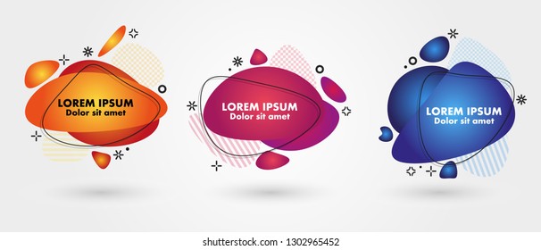 Abstract liquid shape. Fluid design. Isolated gradient waves with geometric lines, dots. Vector illustration.