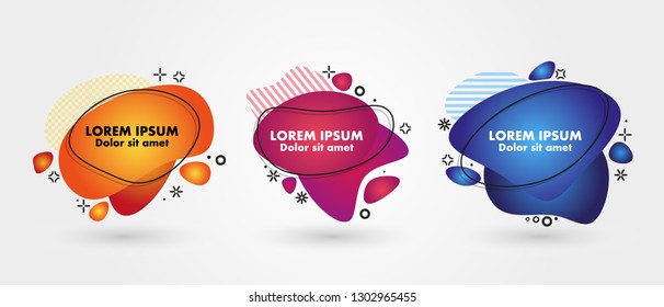 Abstract liquid shape. Fluid design. Isolated gradient waves with geometric lines, dots. Vector illustration.