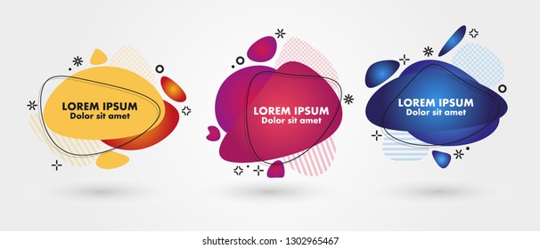 Abstract liquid shape. Fluid design. Isolated gradient waves with geometric lines, dots. Vector illustration.
