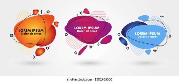 Abstract liquid shape. Fluid design. Isolated gradient waves with geometric lines, dots. Vector illustration.