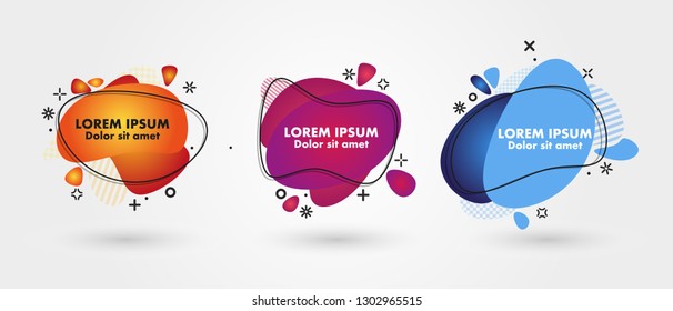 Abstract liquid shape. Fluid design. Isolated gradient waves with geometric lines, dots. Vector illustration.