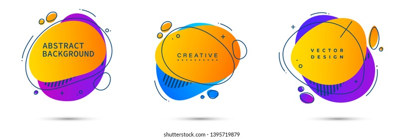 Abstract liquid shape. Fluid design. Isolated gradient waves with geometric lines, dots. Vector illustration.