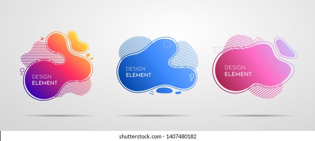 Abstract liquid shape. Fluid design. Isolated gradient waves with geometric lines, dots. Vector illustration.