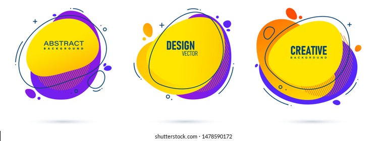 Abstract liquid shape. Fluid design. Isolated gradient waves with geometric lines, dots. Vector illustration. eps 10
