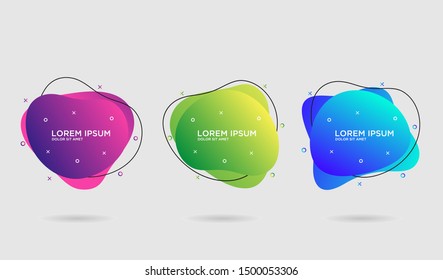Abstract liquid shape. Fluid design. Isolated gradient waves with geometric lines, dots. Vector illustration.