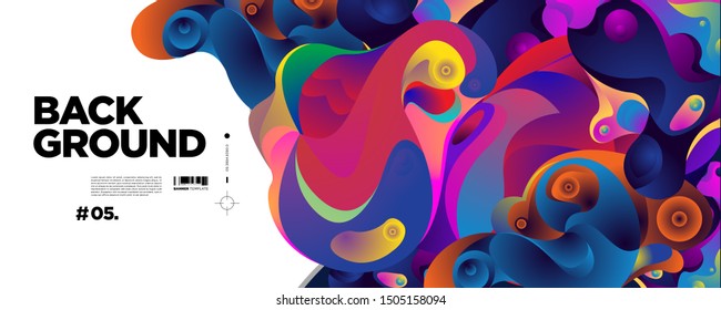Abstrakte Flüssigkeitsform. Fluiddesign. Isolierte Gradientenwellen mit geometrischen Linien, Punkten, Batik Indonesien Muster. Vektorgrafik
