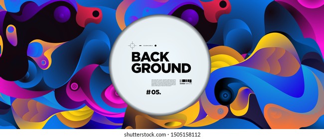 Abstract liquid shape. Fluid design. Isolated gradient waves with geometric lines, dots, batik Indonesia pattern. Vector illustration

