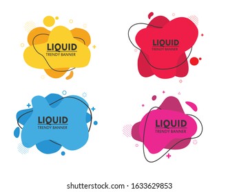 Abstract liquid shape. Fluid design. Isolated gradient waves with geometric lines, dots. Vector illustration.