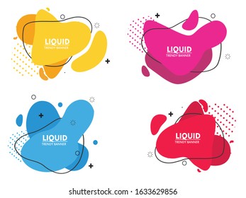 Abstract liquid shape. Fluid design. Isolated gradient waves with geometric lines, dots. Vector illustration.