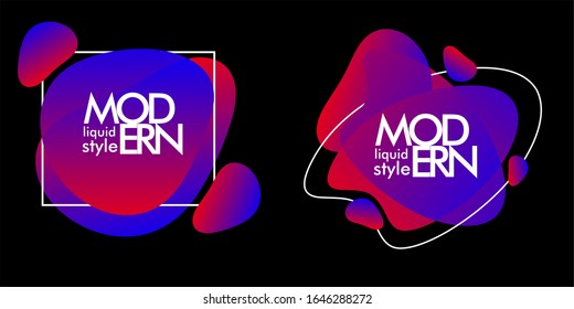 Abstract liquid shape. Fluid design. Isolated gradient waves with geometric lines, dots. Vector illustration. 