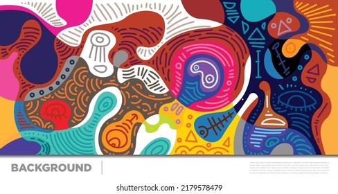 Abstract liquid shape. Fluid geometric design. Isolated gradient waves with geometric lines, dots, batik Indonesia pattern. Vector illustration.
