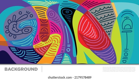 Abstrakte flüssige Form. Fließendes geometrisches Design. Einzeln Farbverlauf-Wellen mit geometrischen Linien, Punkte, Batik Indonesien Muster. Vektorgrafik.

