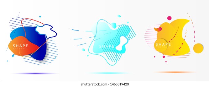Abstract liquid shape geometric design with line, circle gradient textures. Fluid splash modern design for cover, banner, poster. Isolated graphic wave elements. Pattern dynamic colors.
