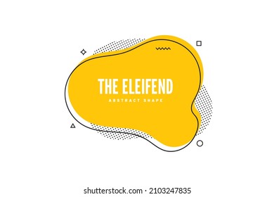 Abstract liquid shape with geometric design elements in memphis style. Banner design, abstract fluid shape with outline. Yellow curvy abstract blob or stain for web design and typography. Vector
