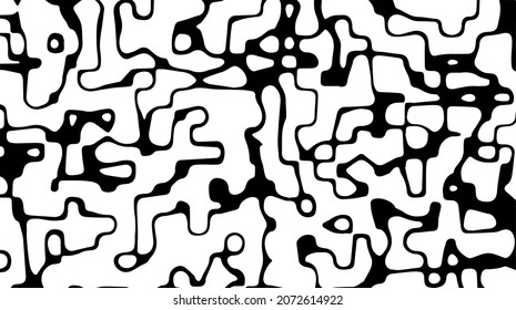 Forma líquida abstracta. Líquifique el fondo monocromo de la línea. Rayas onduladas blancas y negras. Estética moderna de fondo de pantalla suizo. Arte vector de brutalismo.