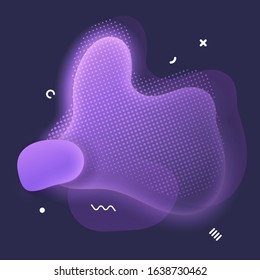 Abstract liquid shape with neon light effects. Fluid design. Isolated gradient wave with geometric lines, abstract shapes of purple color on dark background. Template for your design. Vector illustrat