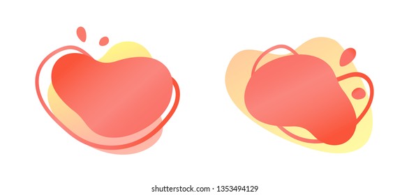 Abstract liquid shape set with gradient, coral color (2019 trend). Useful as a design element for banners, flyers. Isolated, white background, with an empty place for your text. Vector illustration.