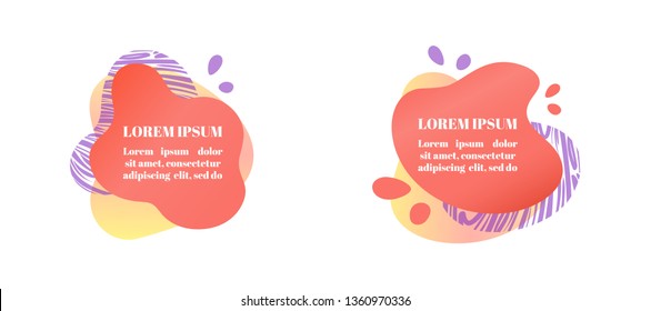Abstract liquid shape set with gradient, zebra print texture, coral color (2019 trend). Design element for banners, flyers. Isolated, white background, with place for your text. Vector illustration.