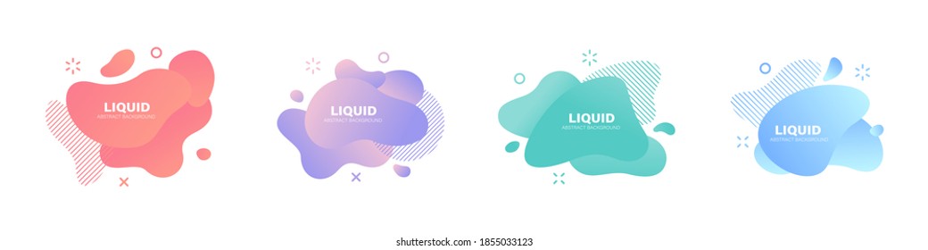 Abstract Liquid Shape. Set Of Modern Graphic Elements. Fluid Dynamical Colored Forms Banner. Gradient Abstract Liquid Shapes. Vector Illustration.