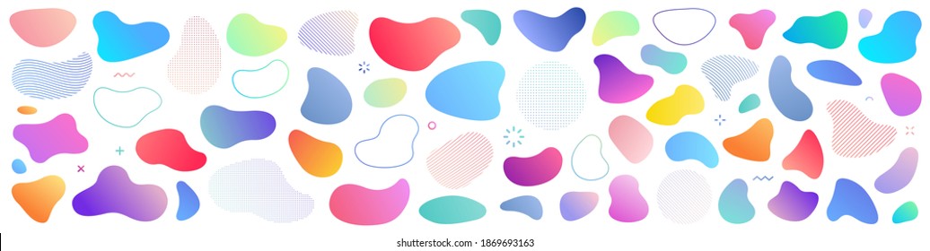 Abstract Liquid Shape. Set Of Modern Graphic Elements. Fluid Dynamical Colored Forms Banner. Gradient Abstract Liquid Shapes. Vector Illustration.