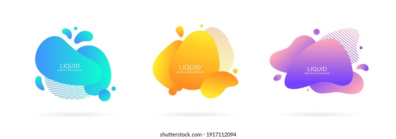 Abstract Liquid Shape. Set Of Modern Graphic Elements. Fluid Dynamical Colored Forms Banner. Gradient Abstract Liquid Shapes. Vector Illustration.