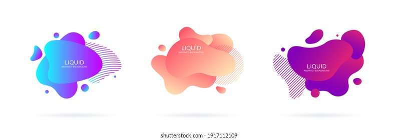 Abstract Liquid Shape. Set Of Modern Graphic Elements. Fluid Dynamical Colored Forms Banner. Gradient Abstract Liquid Shapes. Vector Illustration.