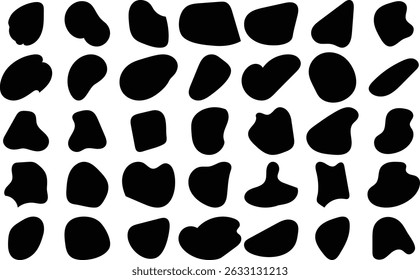 Abstract Liquid Shape Set  Organic Black Fluid Blobs  Irregular Shadow Elements in Flat Design