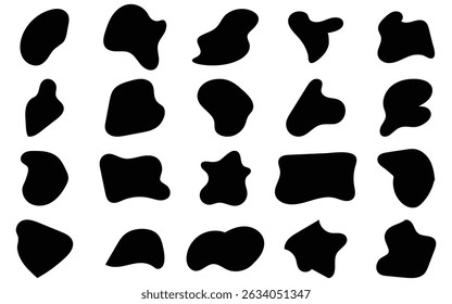 Abstrakte flüssige Form Set Organische schwarze Flüssigkeit Blobs unregelmäßige Schattenelemente in flachem Design