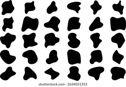 Abstract Liquid Shape Set Organic Black Fluid Blobs Irregular Shadow Elements in Flat Design (Conjunto de formas líquidas orgânicas em bolhas de fluido preto em elementos de sombra irregulares em design plano)