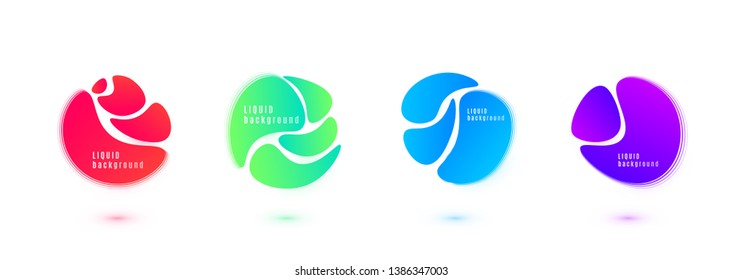 Abstract liquid shape vector design. Fluid gradient background. Isolated graphic wave elements with geometric circle line textures.
