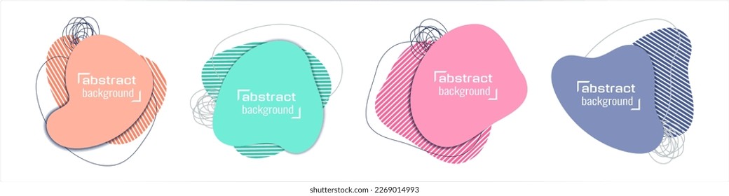 Abstract liquid shapes banners. Irregular spots paper cut effect. Fluid organic blobs with outlines and scribbles. Web or print design templates. Vector illustration.