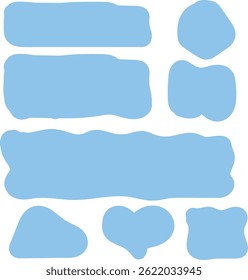 Abstract liquid shapes. blue color isolated white background. Organic flat blobs. Irregular fluid bubbles. Random wavy oval spots and curvy elements. Amoeba rectangle box set