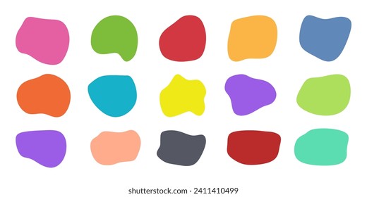 Abstract liquid shapes, colored fluid forms set. Modern graphic elements. Dynamical curved shapes in minimal style isolated on white background. Organic blotch, inkblot or bubbles. Vector illustration