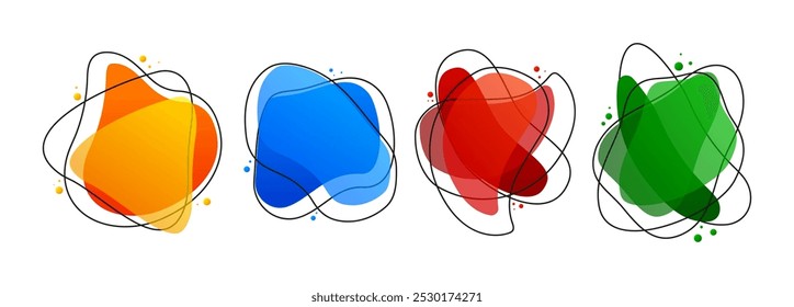 Abstrakte flüssige Formen. Fluiddesign. Isolierte flache geometrische Formen in verschiedenen Farben. Entwurfsvorlage. Vektorgrafik.