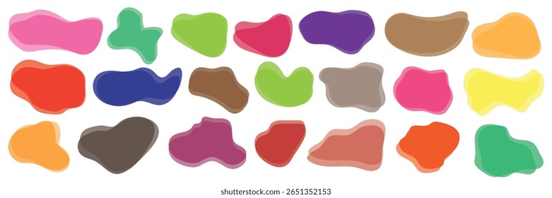 Formas líquidas abstratas com elementos de design geométrico . Formas fluidas vintage com linhas. Conjunto de bolhas abstratas curvas ou manchas para web design e tipografia. Vetor