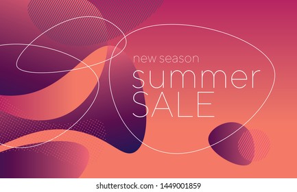 Abstract liquid shapes geometric pattern. Concept futuristic rounded forms composition. Laconic pink and purple gradient texture. Minimalism in vector illustration.