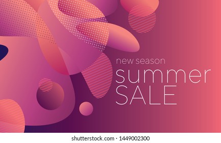 Abstract liquid shapes geometric pattern. Concept futuristic rounded forms composition. Sophisticated pink and purple gradient design element. Vector illustration for header, card, post, web and print