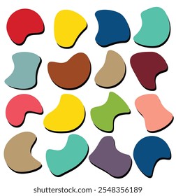 Abstrakte flüssige Formen. Flüssige unregelmäßige Blobform, Tintenkleckse, schwarze Farbe, Satz von Design-Elementen.  Blob-Form. Vektorgrafik.