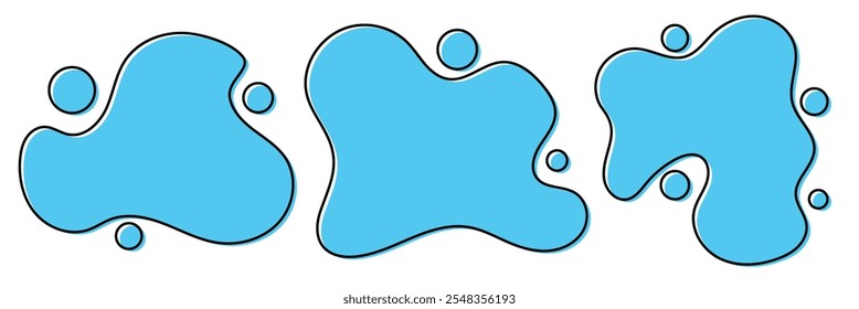 Abstract liquid shapes. Liquid irregular blob shape, Ink blots, black paint, set of design elements.  Blob shape. Vector illustration.