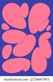 Abstract liquid shapes, modern card design. Trendy poster background with flowing amoeba blobs, amorphous organic forms, playful dynamic wall art, pattern, random texture. Flat vector illustration