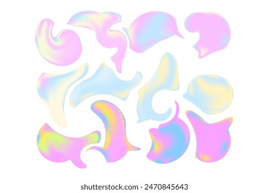 Abstract liquid shapes, neon color blob background, smooth fluid shapes, glow acid gradient. Aesthetic colorful splashes, decorations element, isolated transparent background.