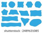 Abstract liquid shapes. Organic flat blobs. Irregular fluid blue bubbles. Random wavy oval spots and curvy elements. Amoeba rectangle box set