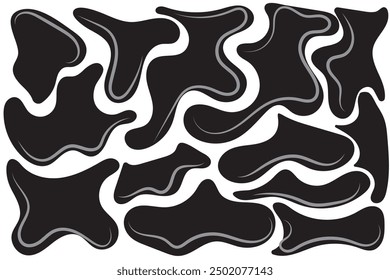 Abstract liquid shapes. Organic flat blobs. Irregular fluid bubbles. Random wavy oval spots and curvy elements. Amoeba rectangle box set