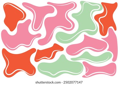 Abstract liquid shapes. Organic flat blobs. Irregular fluid bubbles. Random wavy oval spots and curvy elements. Amoeba rectangle box set