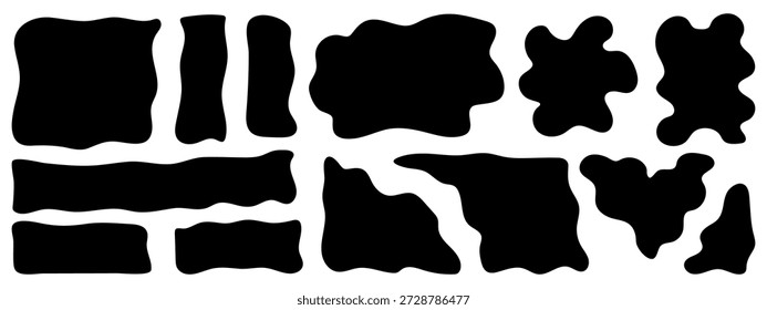 Formas líquidas Abstractas. Gotas planas orgánicas. Burbujas de líquido irregulares. Óvalos ondulados al azar y Elementos curvos suaves. Conjunto de forma de rectángulo de estilo Amoeba.