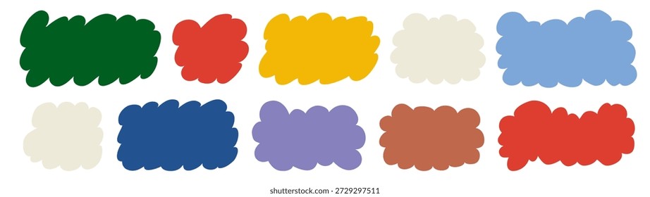 Abstract liquid shapes with organic flat blobs. Irregular fluid bubbles and random wavy oval spots with curvy elements. Amoeba rectangle box set vector illustration.