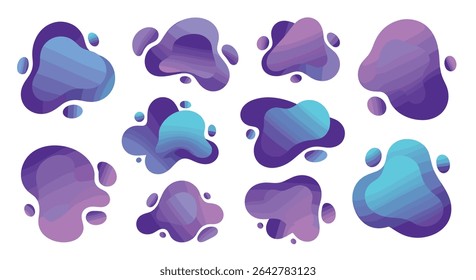 Abstract Liquid Shapes Purple Blue Color Backgrounds Flowing Art Graphic Design Elements Set