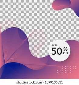 Abstract liquid shapes sales background. Trendy gradient fluid design. up to 50% off ,Sale banner social media template design, discount banner promotion template. 