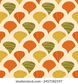 Abstract liquid shapes seamless pattern. Organic elements warm colors endless background. Geometric modern repeat cover. Vector hand drawn flat illustration.